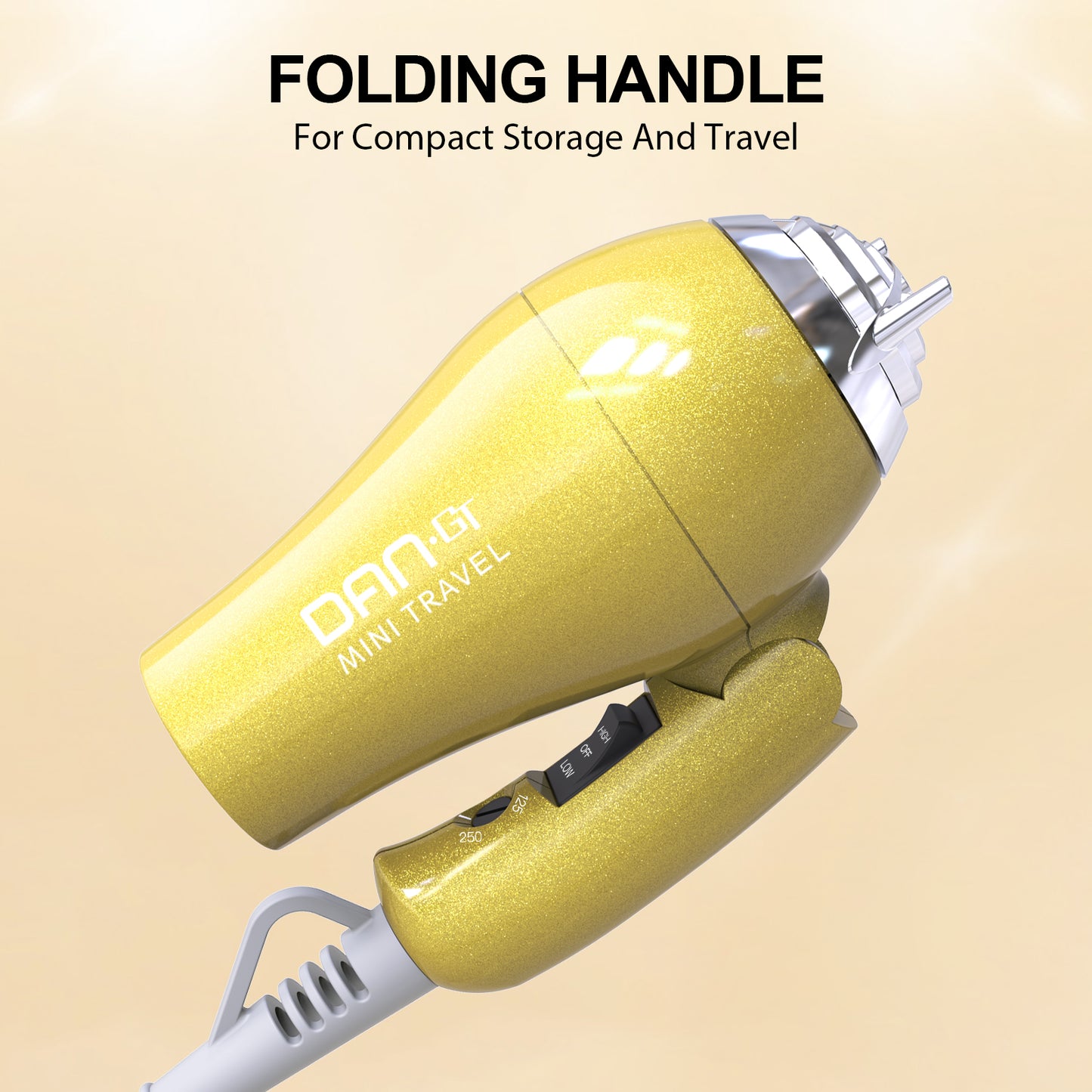 Mini Portable Hair Dryer 1200W, Travel-Friendly, Dual Voltage 125/250V, 2 Speed Settings