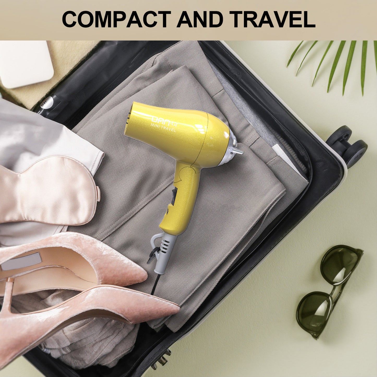 Mini Portable Hair Dryer 1200W, Travel-Friendly, Dual Voltage 125/250V, 2 Speed Settings