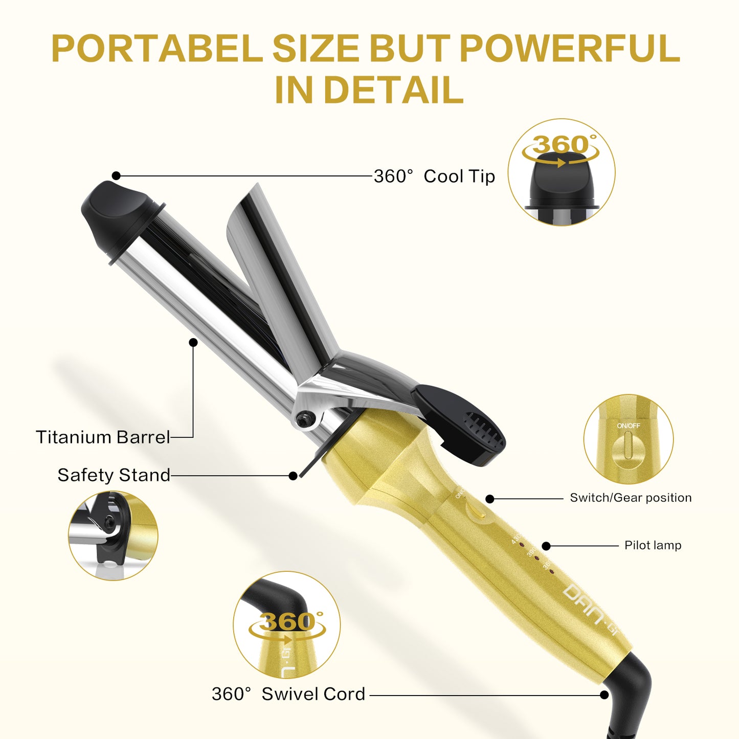 1 Inch Curling Iron Mini Travel Curling Iron Mini with 3 Temperatures