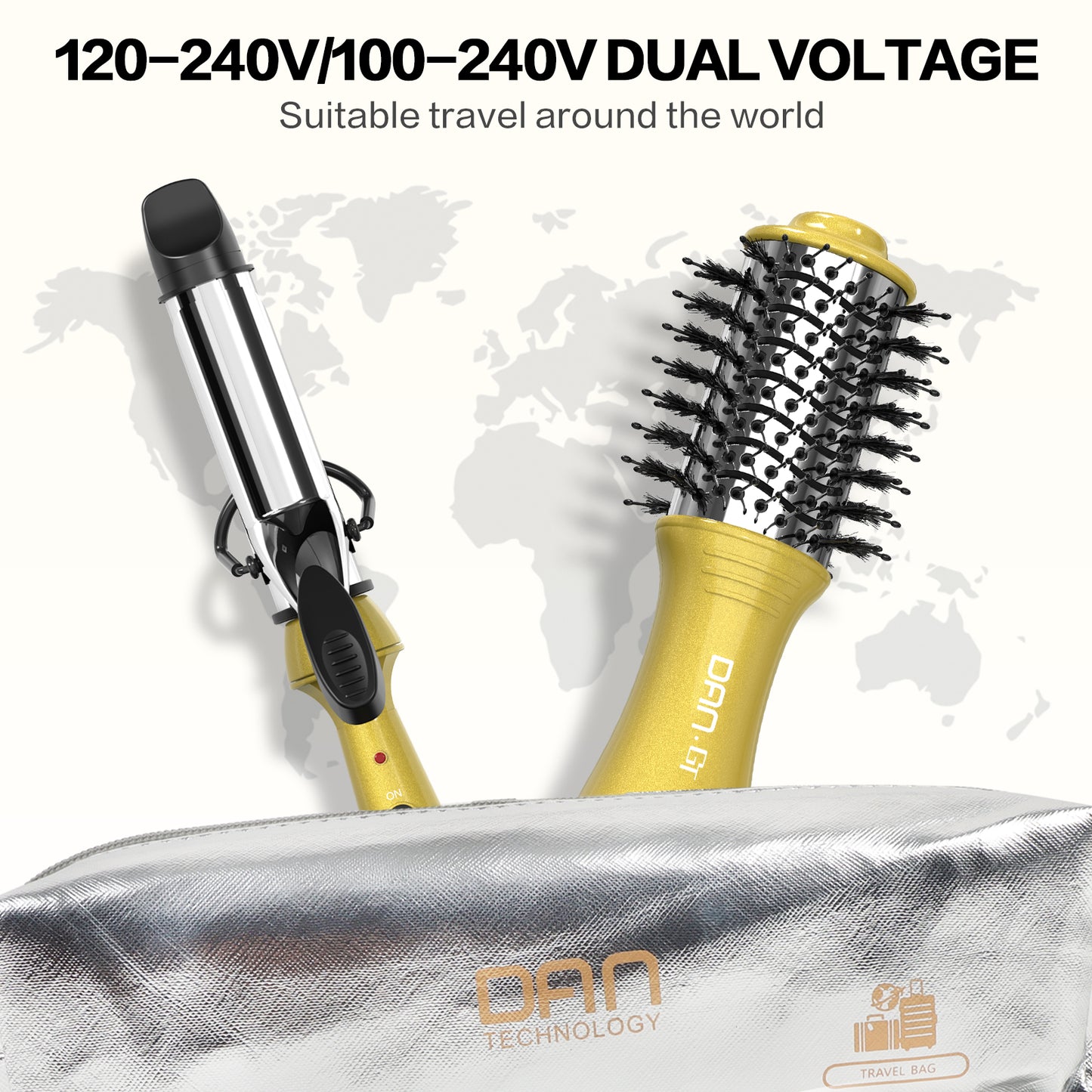 Hair Dryer Brush & Mini Curling Wand Set - 1 Inch Travel Set with 3 Temperature Settings