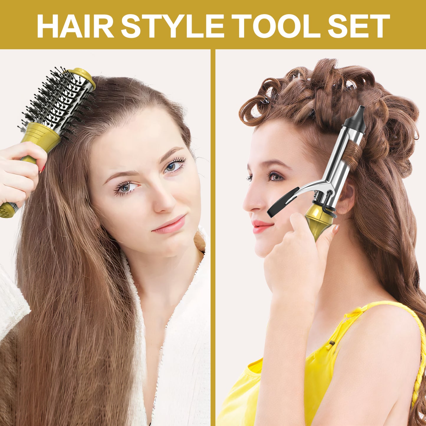Hair Dryer Brush & Mini Curling Wand Set - 1 Inch Travel Set with 3 Temperature Settings