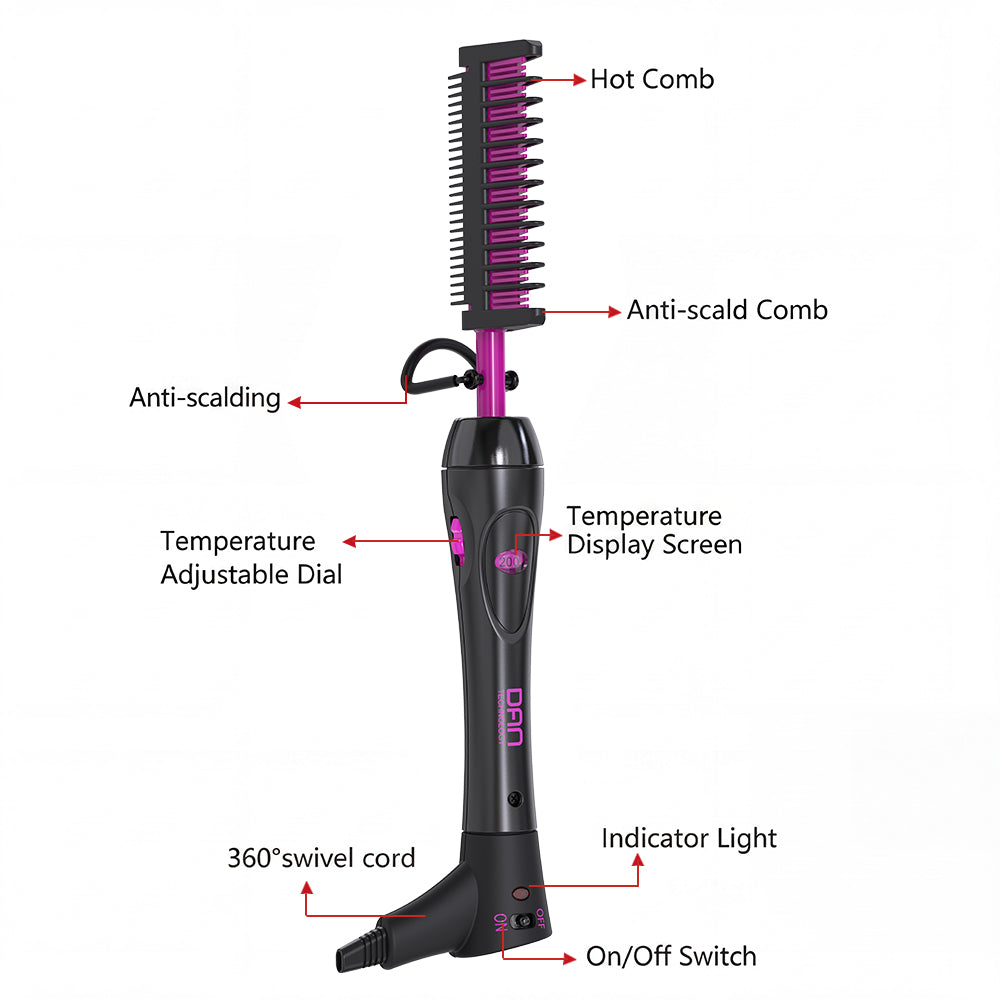 200℉-500℉ high Heat Hot Comb for Black hair ,Ceramic hot Comb, Temperature Adjustable, 60 min Shut Off, for Wigs, Electric straightening Comb for Black Hair
