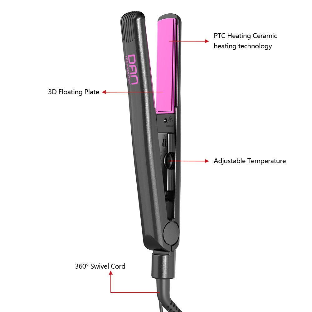 DAN Technology 1 inch Ceramic Flat Iron, 500 degree Hair Straightener for Thick Hair , Fast Heating, Dual Voltage, Black