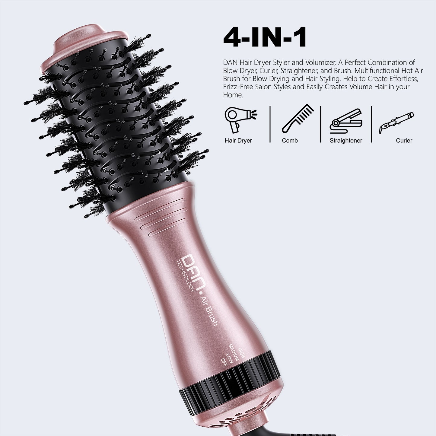 4 in 1 one Step hot air Brush Blow Dryer & Styler,2 inch Lightweight Hair Dryer Brush black