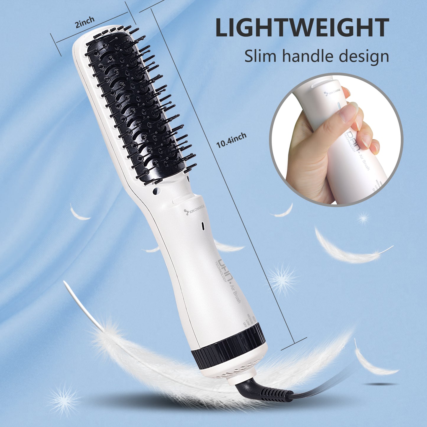 3 in 1 Ionic Hair Dryer Brush,2 inch Lightweight Hot Air Brush white