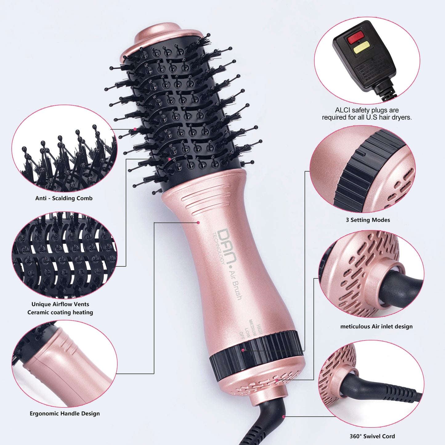 4 in 1 one Step hot air Brush Blow Dryer & Styler,2 inch Lightweight Hair Dryer Brush black