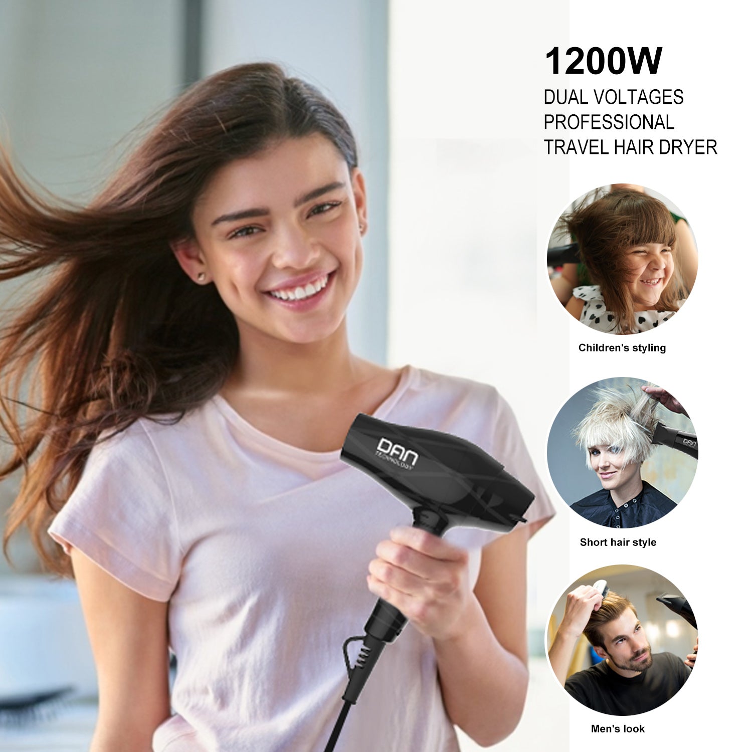 Portable Mini Blow Dryer with Concentrator&Diffuser, Fast Drying Quiet for Women and Kids