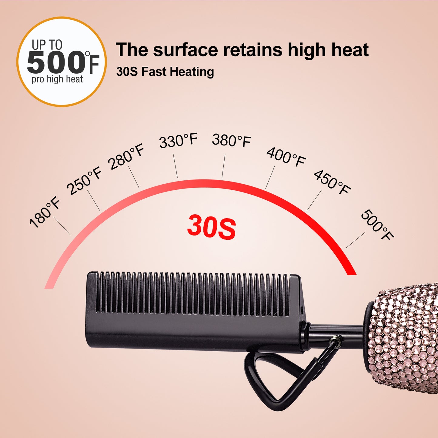 180℉-500℉ bling bling diamond electric Hot Comb Champaign Gold