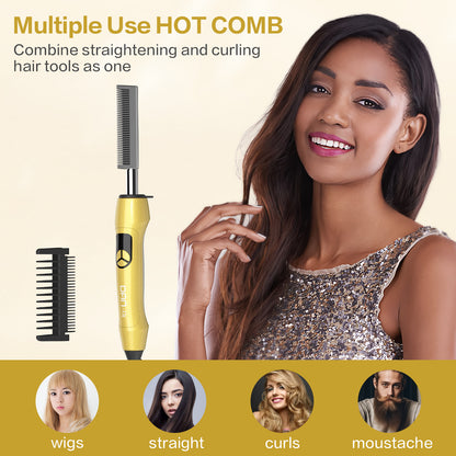 Electric Hot Comb Titanium Anti-Scald Straightening Comb for Wigs