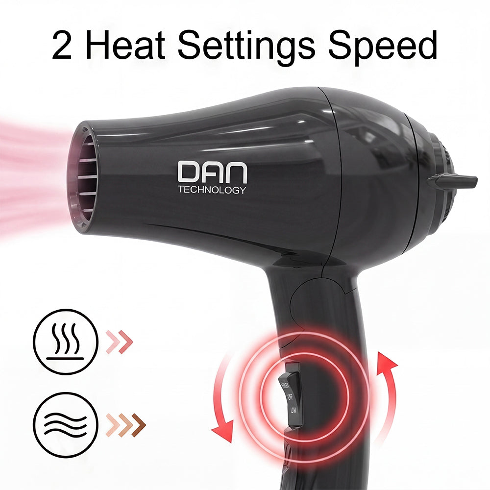 DAN Auto Dual Voltage Hair Dryer,Small hairdryer with Diffuser & Concentrator,Portable Dryer with Multi-Function Plug Adapter,Black
