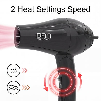 DAN Auto Dual Voltage Hair Dryer,Small hairdryer with Diffuser & Concentrator,Portable Dryer with Multi-Function Plug Adapter,Black