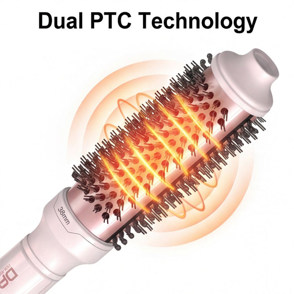 DAN 1.5 inch Thermal Brush,Non-Blowing Heated Brush,Dual Voltage Curling Brush,Dual PTC Fast Style Curling Brush,Makes Hair Shinier & Smoother,Pink