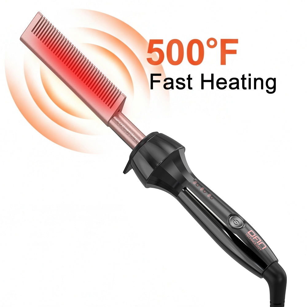 DAN Technology hot Comb Straightener,500℉ Plug in Hot Comb,hot Comb for Wigs,Heat Comb for Black Hair,Dual Voltage Electric hotComb, Temperatures Adjustable,60 Min Auto Shut Off, (Rose Gold)