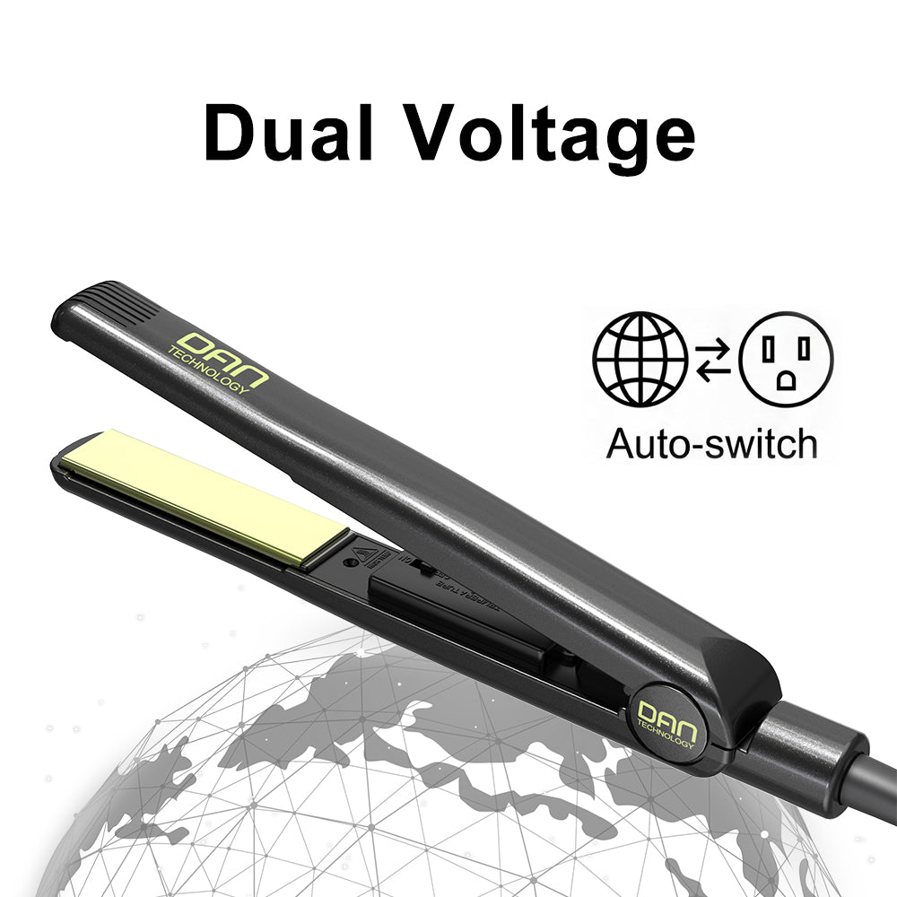 DAN Technology 1 inch Ceramic Flat Iron, 500 degree Hair Straightener for Thick Hair , Fast Heating, Dual Voltage, Gold