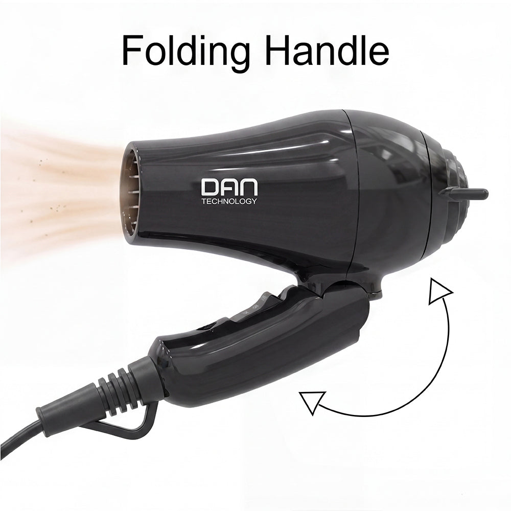DAN Auto Dual Voltage Hair Dryer,Small hairdryer with Diffuser & Concentrator,Portable Dryer with Multi-Function Plug Adapter,Black