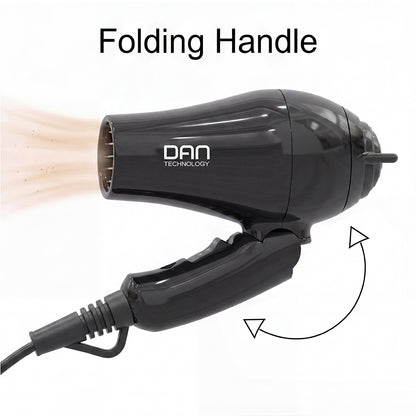 DAN Auto Dual Voltage Hair Dryer,Small hairdryer with Diffuser & Concentrator,Portable Dryer with Multi-Function Plug Adapter,Black