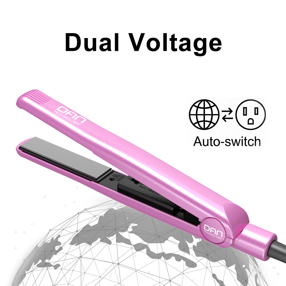 DAN Technology 1 inch Ceramic Flat Iron, 500 degree Hair Straightener for Thick Hair , Fast Heating, Dual Voltage, Pink