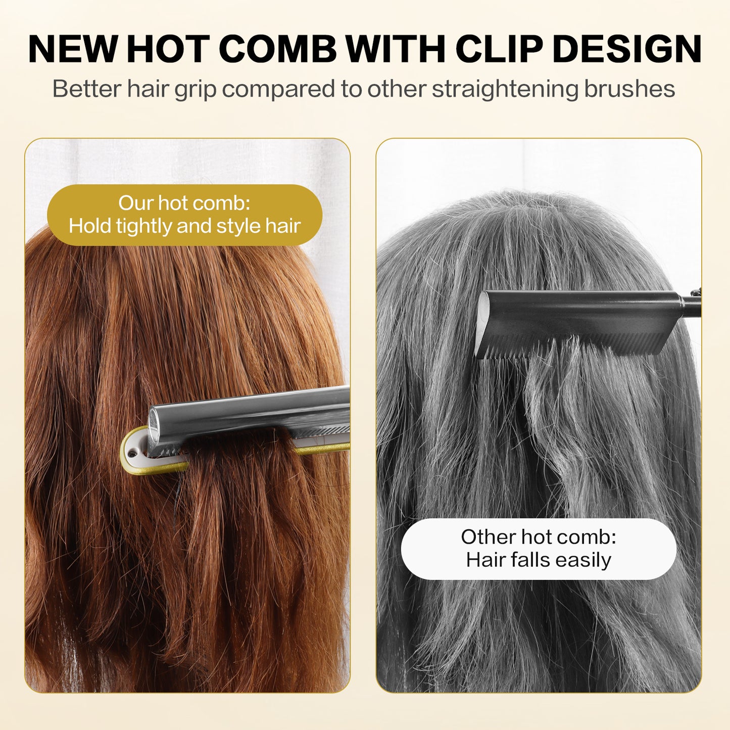 Hot Comb Electric with Clip, Straightening Comb Brush Hair Straightener Pressing Comb