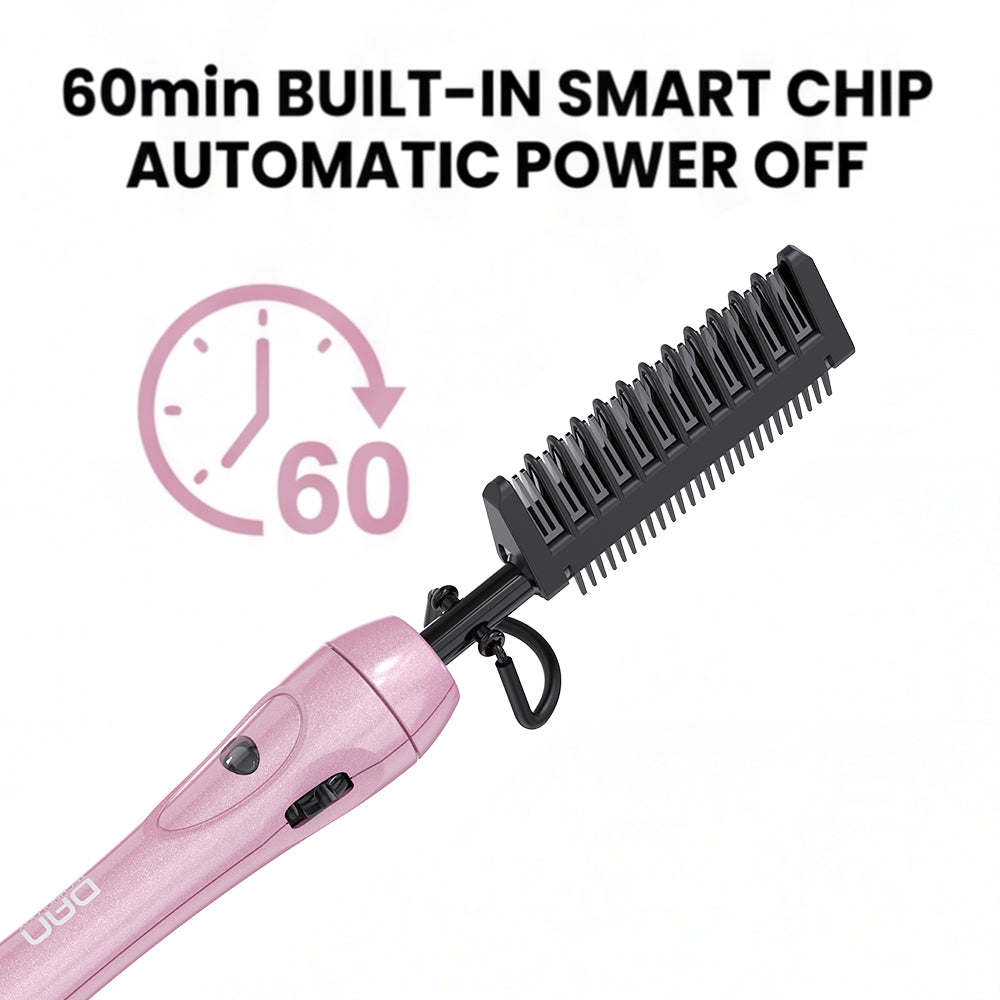 500 Degree hot comb for Natural Black Hair,  Ceramic Heat Comb with 60 min Shut Off, Plug in Electric Straightener for Wigs, Temperature Adjustable pressing comb  Pink