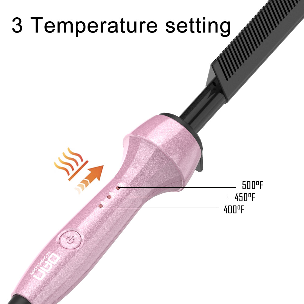 DAN Technology 500℉ hot Comb,Electric Hot Comb,Dual Voltage Pressing Comb, hot Comb Straightener for Wigs,Hot Comb for Black Hair, Temperatures Adjustable,60 Min Auto Shut Off, (Pink)