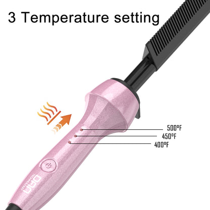 DAN Technology 500℉ hot Comb,Electric Hot Comb,Dual Voltage Pressing Comb, hot Comb Straightener for Wigs,Hot Comb for Black Hair, Temperatures Adjustable,60 Min Auto Shut Off, (Pink)