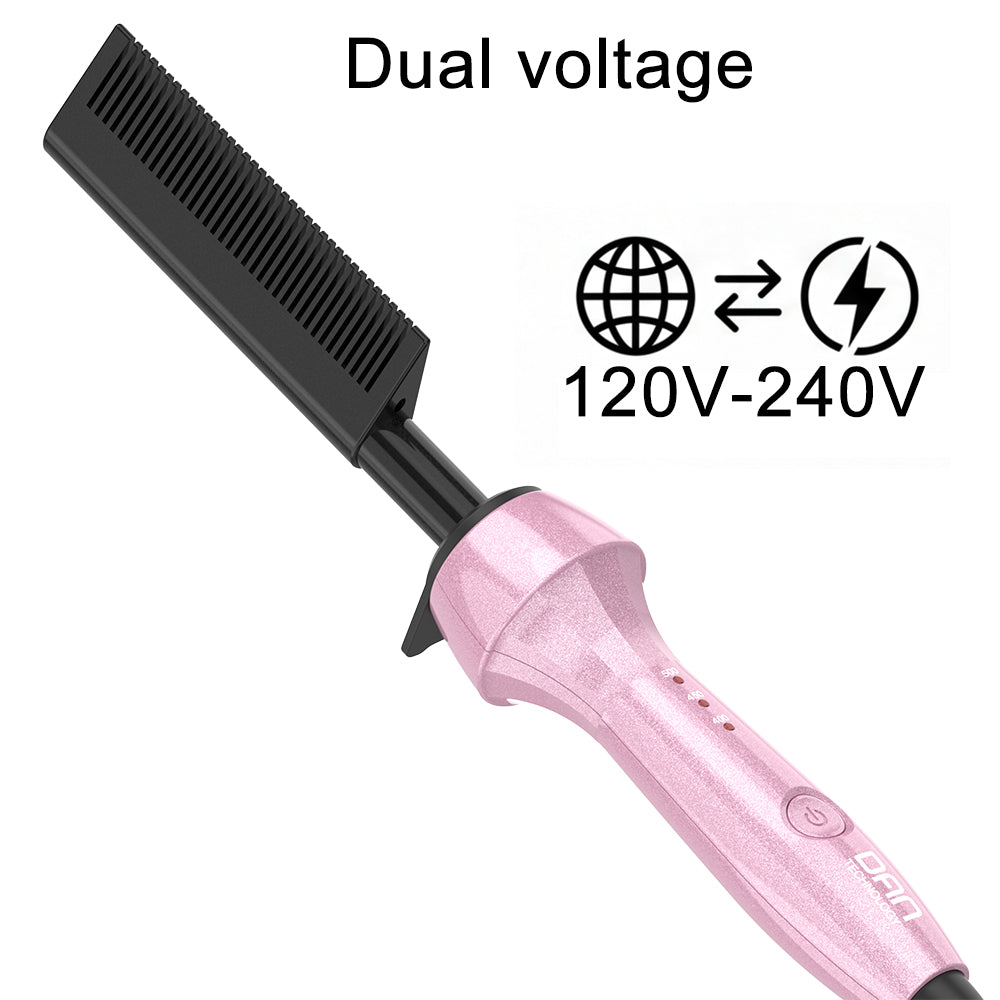 DAN Technology 500℉ hot Comb,Electric Hot Comb,Dual Voltage Pressing Comb, hot Comb Straightener for Wigs,Hot Comb for Black Hair, Temperatures Adjustable,60 Min Auto Shut Off, (Pink)