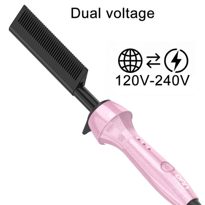 DAN Technology 500℉ hot Comb,Electric Hot Comb,Dual Voltage Pressing Comb, hot Comb Straightener for Wigs,Hot Comb for Black Hair, Temperatures Adjustable,60 Min Auto Shut Off, (Pink)