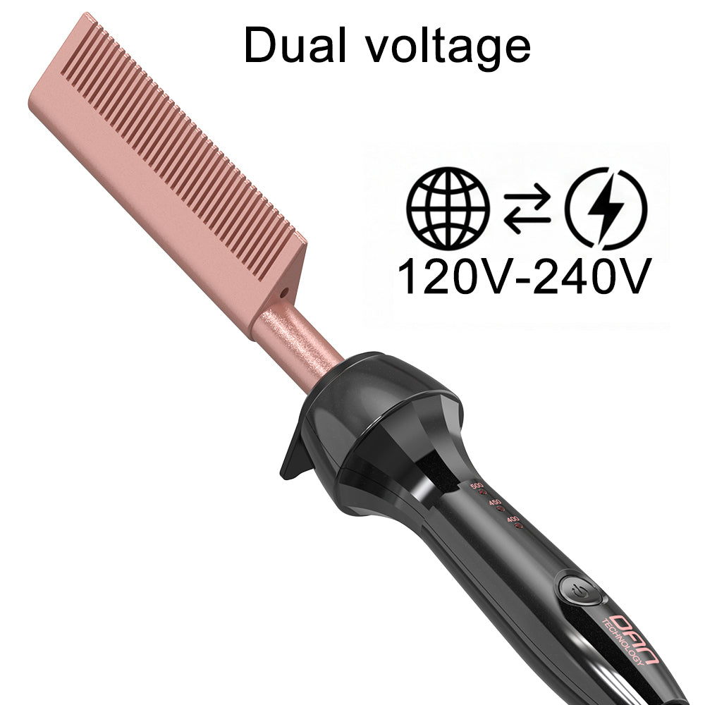 DAN Technology hot Comb Straightener,500℉ Plug in Hot Comb,hot Comb for Wigs,Heat Comb for Black Hair,Dual Voltage Electric hotComb, Temperatures Adjustable,60 Min Auto Shut Off, (Rose Gold)