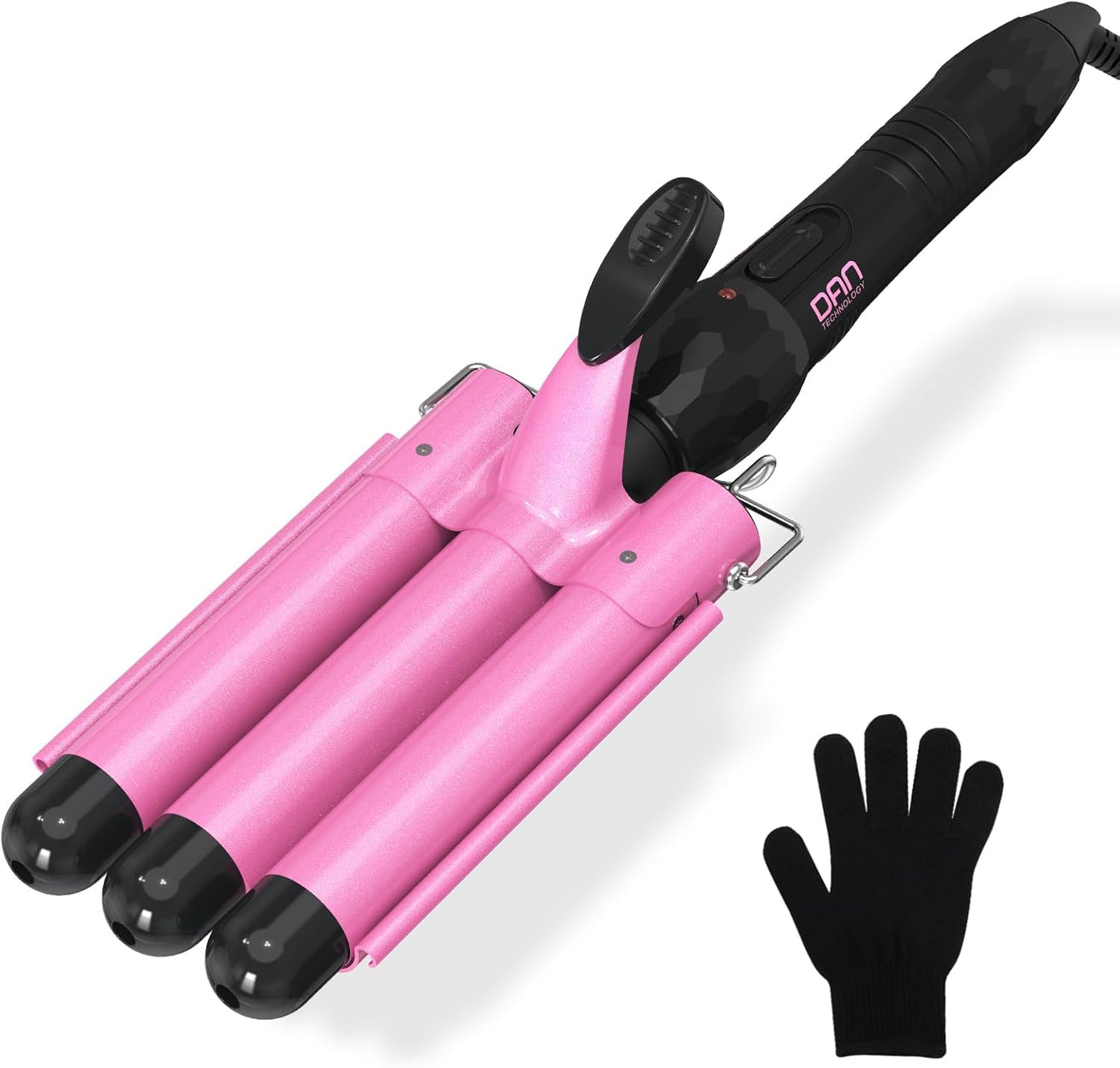 DAN Technology 3 Barrel Curling Iron Wand,1 inch Ceramic Hair Waver Dual Voltage Hair Curling Iron,Pink