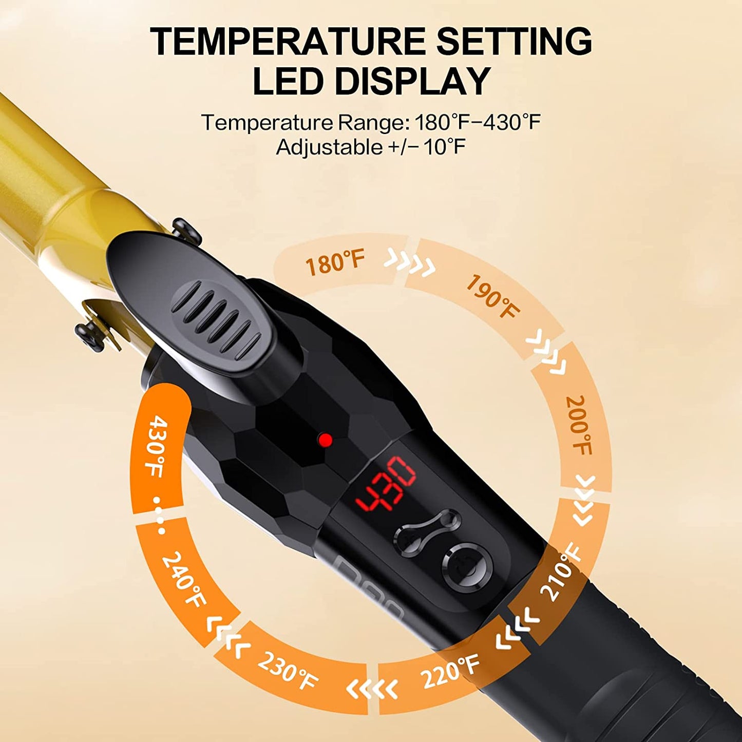 DAN Professional Ceramic Tourmaline 1.25 in Hair Curling Iron, Temp Adjustable Automatic Shutoff, Gold