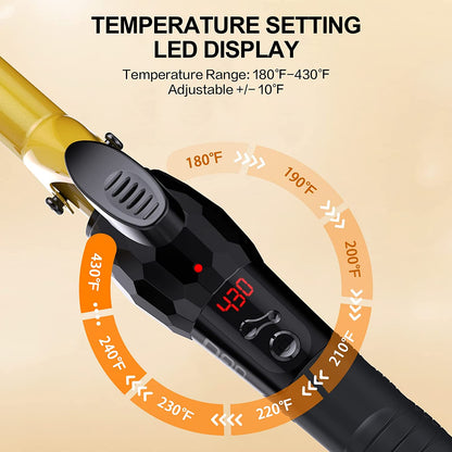DAN Professional Ceramic Tourmaline 1.25 in Hair Curling Iron, Temp Adjustable Automatic Shutoff, Gold