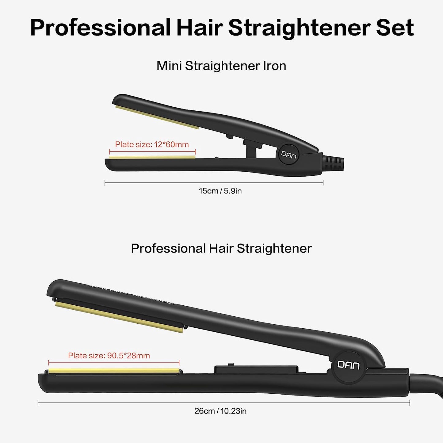 Professional 1 inch Ionic Titanium Flat Iron Set Mini Hair Straightener 250℉-500℉