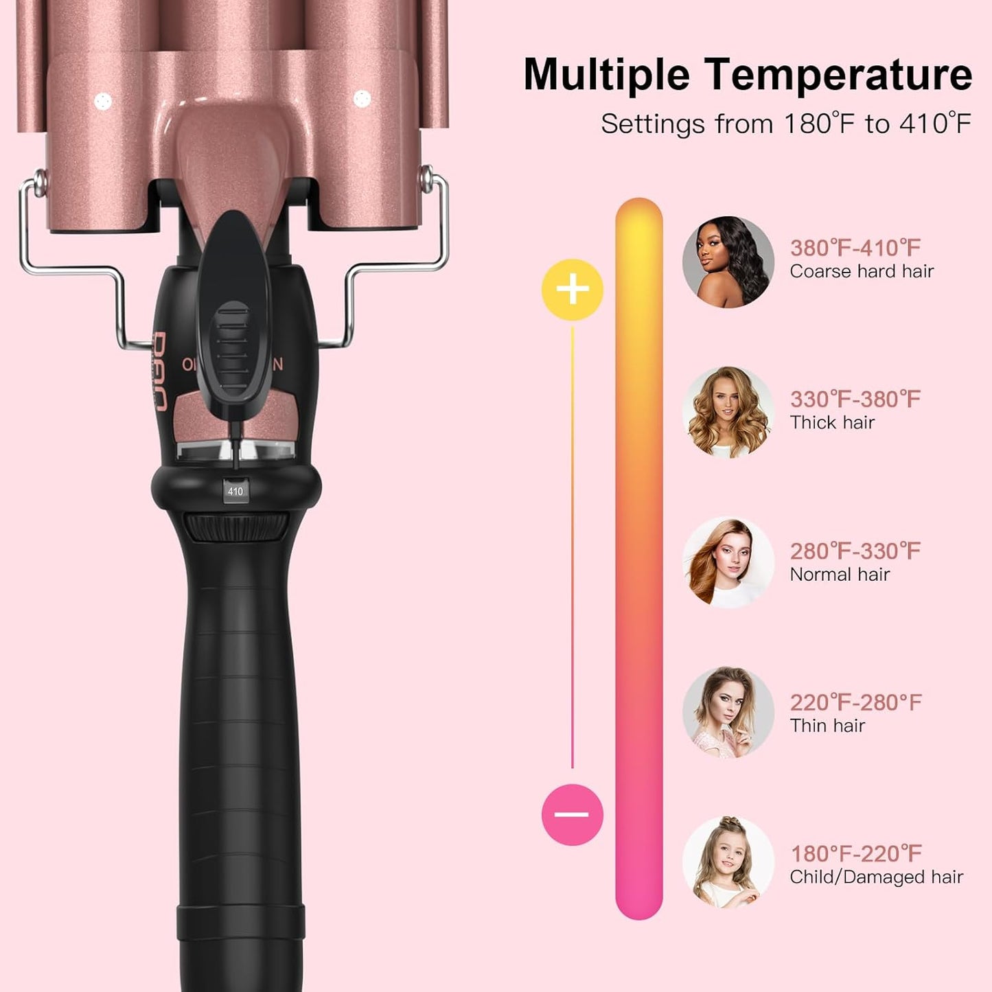 DAN Technology Ceramic 3 Barrel Curling Iron 1 inch Hair Waver Dual Voltage Hair Crimper Heats Fast Hair Curling Wands