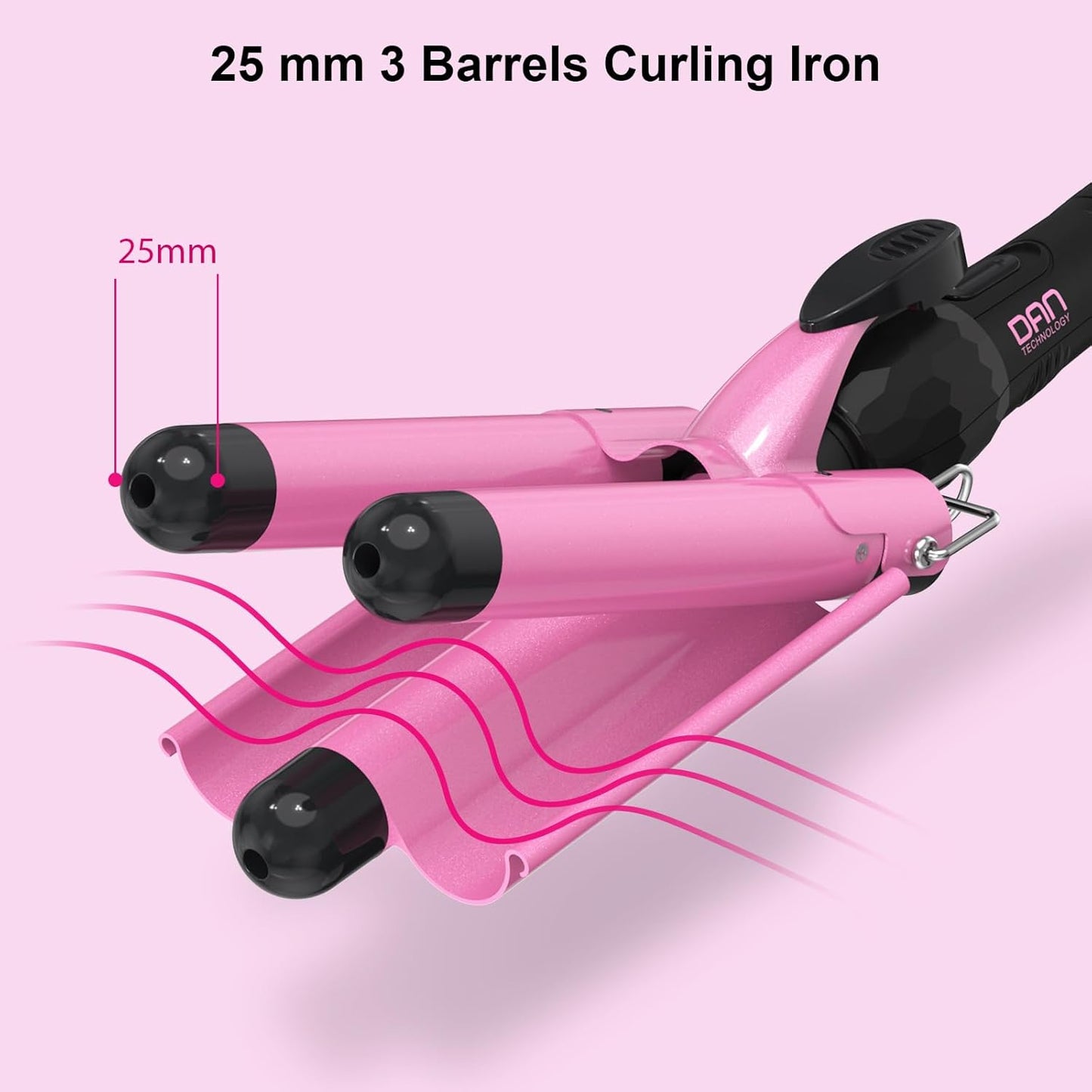DAN Technology 3 Barrel Curling Iron Wand,1 inch Ceramic Hair Waver Dual Voltage Hair Curling Iron,Pink