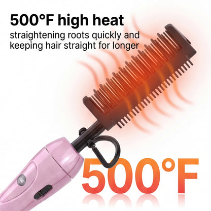 500 Degree hot comb for Natural Black Hair,  Ceramic Heat Comb with 60 min Shut Off, Plug in Electric Straightener for Wigs, Temperature Adjustable pressing comb  Pink