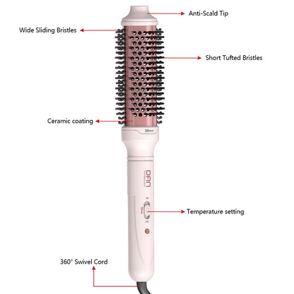 DAN 1.5 inch Thermal Brush,Non-Blowing Heated Brush,Dual Voltage Curling Brush,Dual PTC Fast Style Curling Brush,Makes Hair Shinier & Smoother,Pink