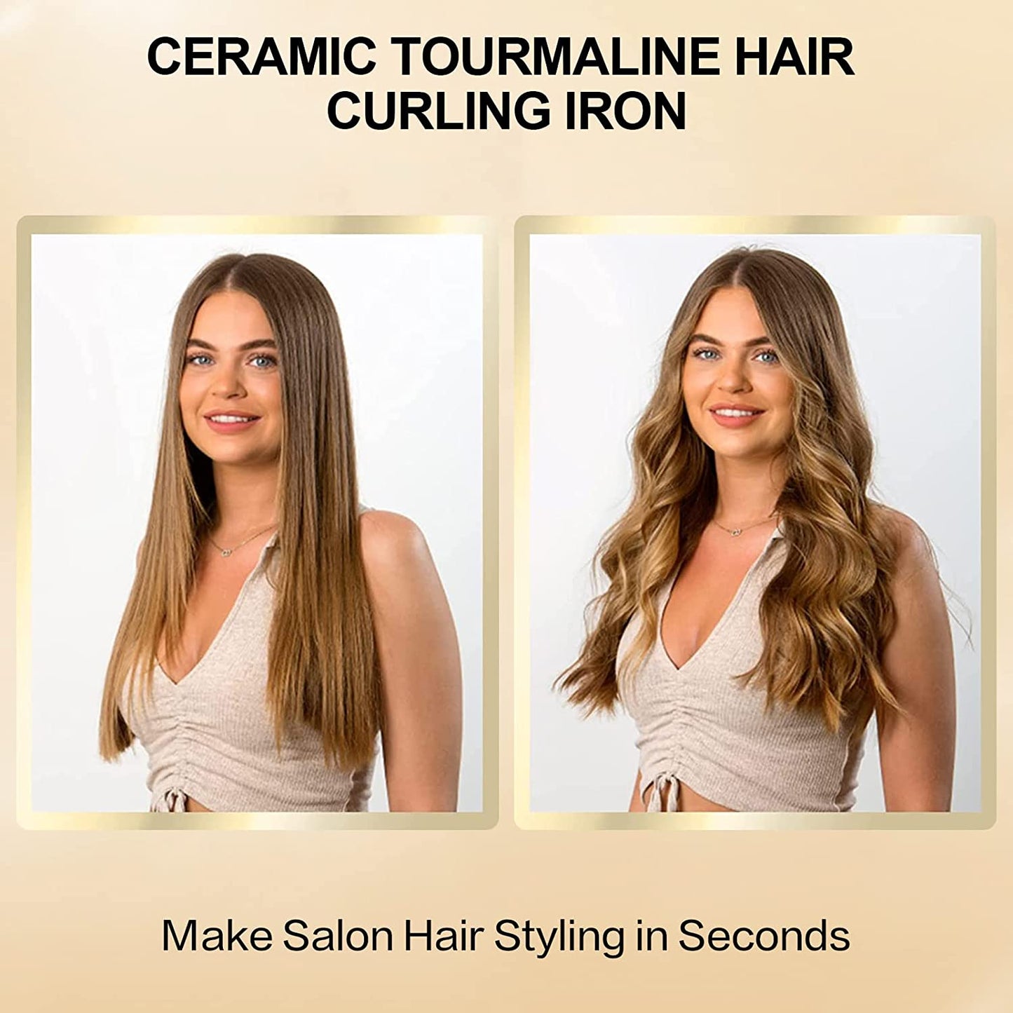 DAN Professional Ceramic Tourmaline 1.25 in Hair Curling Iron, Temp Adjustable Automatic Shutoff, Gold