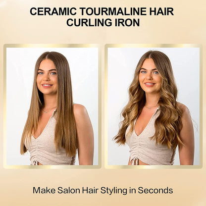 DAN Professional Ceramic Tourmaline 1.25 in Hair Curling Iron, Temp Adjustable Automatic Shutoff, Gold
