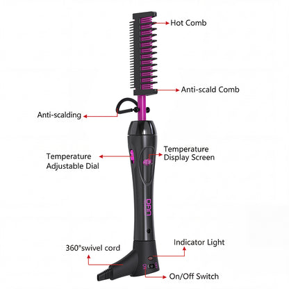 200℉-500℉ high Heat Hot Comb for Black hair ,Ceramic hot Comb,  Temperature Adjustable, 60 min Shut Off, for Wigs, Electric straightening Comb for Black Hair