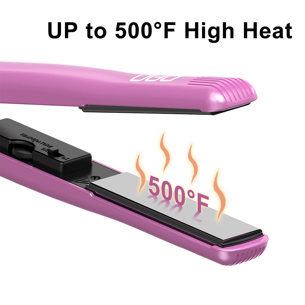 DAN Technology 1 inch Ceramic Flat Iron, 500 degree Hair Straightener for Thick Hair , Fast Heating, Dual Voltage, Pink