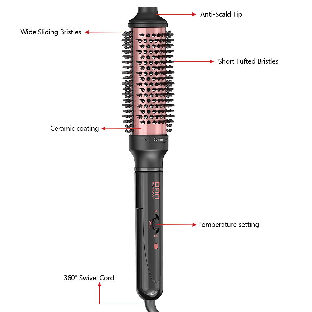 DAN 1.5 inch Thermal Brush,Non-Blowing Heated Brush,Dual Voltage Curling Brush,Dual PTC Fast Style Curling Brush,Makes Hair Shinier & Smoother,Black