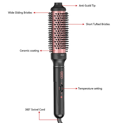 DAN 1.5 inch Thermal Brush,Non-Blowing Heated Brush,Dual Voltage Curling Brush,Dual PTC Fast Style Curling Brush,Makes Hair Shinier & Smoother,Black