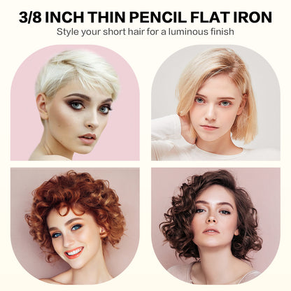 3/8'' Pencil Flat Iron for Edges and Bangs - Small Hair Straightener Titanium Flat Iron for Short Hair