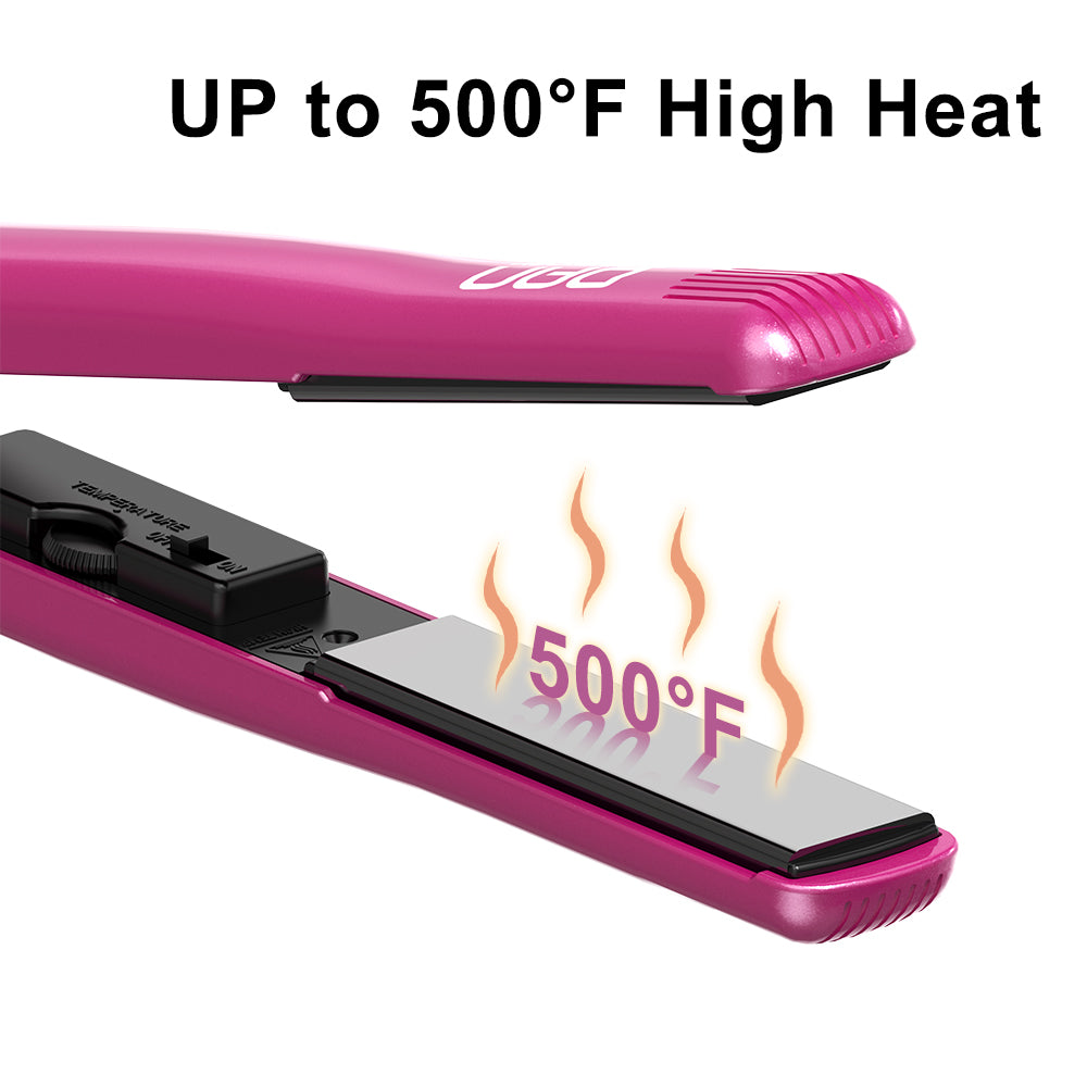 DAN Technology 1 inch Ceramic Flat Iron, 500 degree Hair Straightener for Thick Hair , Fast Heating, Dual Voltage, Red