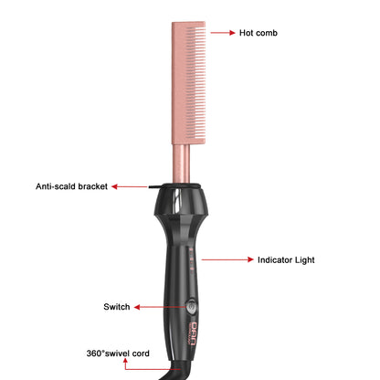 DAN Technology hot Comb Straightener,500℉ Plug in Hot Comb,hot Comb for Wigs,Heat Comb for Black Hair,Dual Voltage Electric hotComb, Temperatures Adjustable,60 Min Auto Shut Off, (Rose Gold)