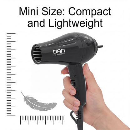 DAN Auto Dual Voltage Hair Dryer,Small hairdryer with Diffuser & Concentrator,Portable Dryer with Multi-Function Plug Adapter,Black