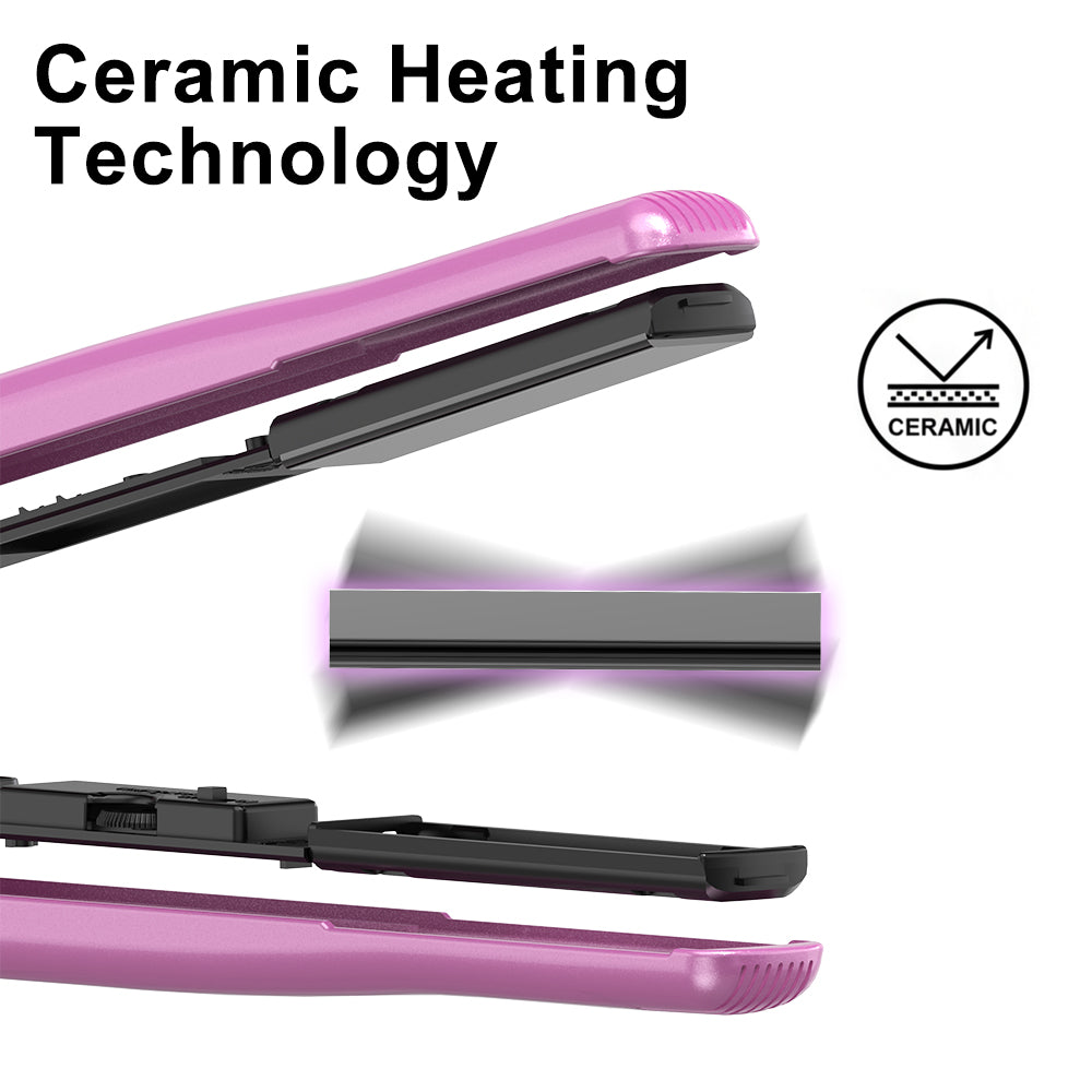 DAN Technology 1 inch Ceramic Flat Iron, 500 degree Hair Straightener for Thick Hair , Fast Heating, Dual Voltage, Pink