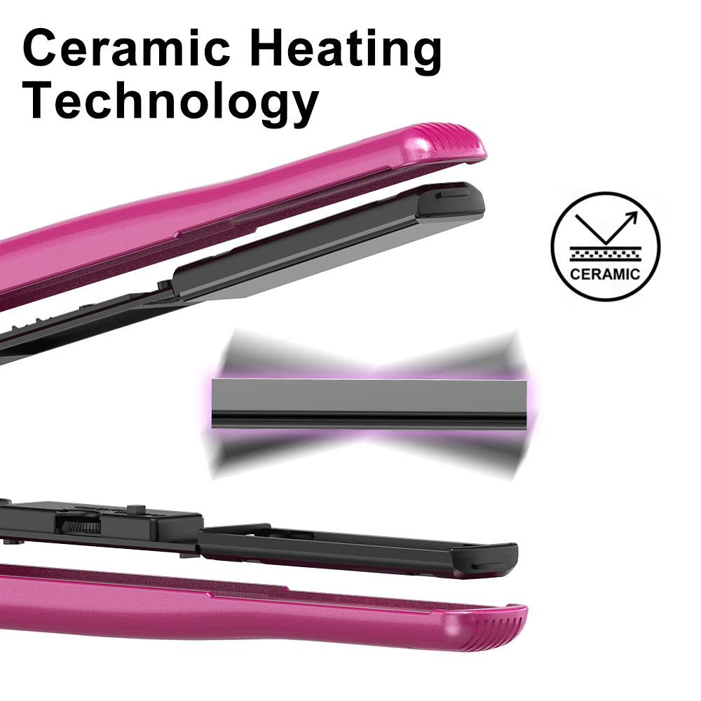 DAN Technology 1 inch Ceramic Flat Iron, 500 degree Hair Straightener for Thick Hair , Fast Heating, Dual Voltage, Red