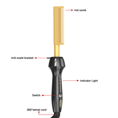 DAN Technology hot combs,500℉ hot comb straightener,electric hot comb,pressing comb for black hair,Temperatures Adjustable,60 Min Auto Shut Off, (gold)