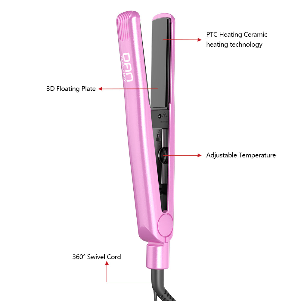DAN Technology 1 inch Ceramic Flat Iron, 500 degree Hair Straightener for Thick Hair , Fast Heating, Dual Voltage, Pink